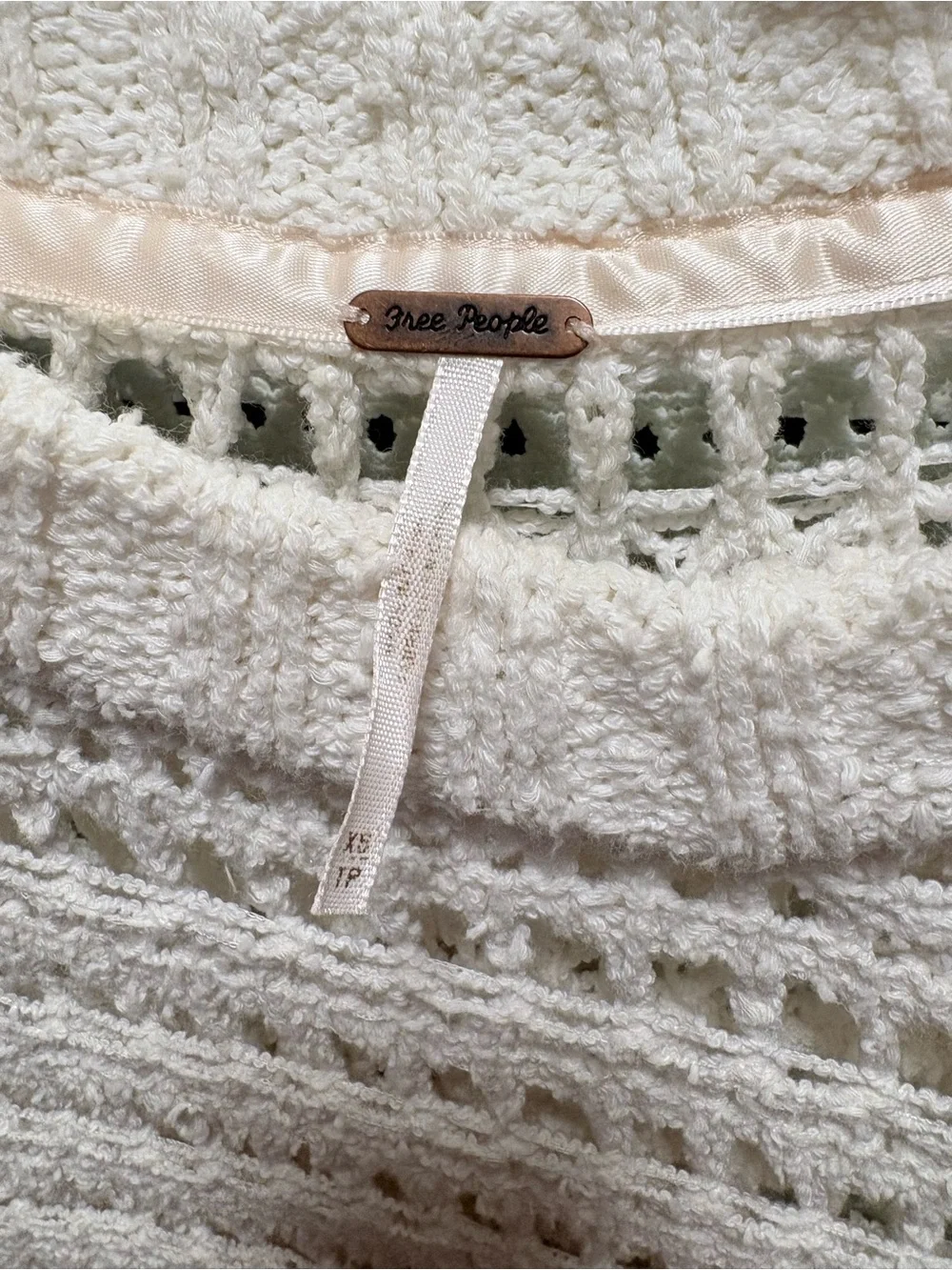Free People Caught Up Crochet Sweater White Oversized Bell Sleeve XS